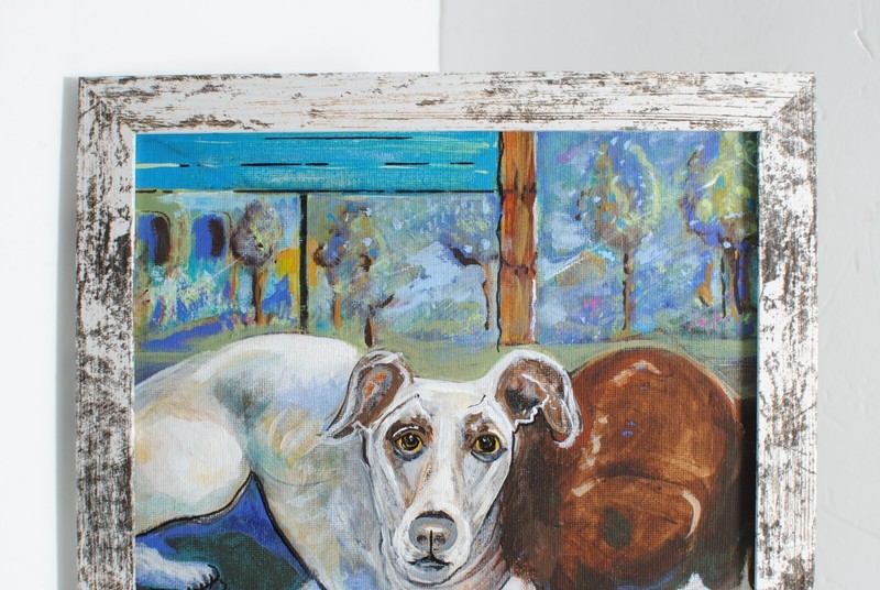 Borzoi Dogs Painting Acrylic on Canvas Signed and Framed 11 by 14 Artist Leean gallery