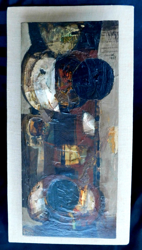 SPANISH SCHOOL FINE VINTAGE ORIGINAL IMPASTO ABSTRACT OIL PAINTING gallery