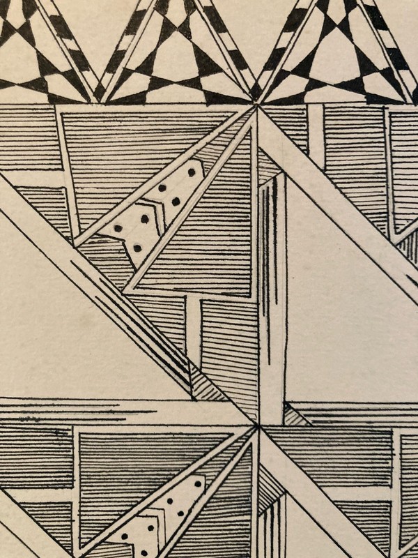 Beautiful Drawing Triangle Ink 1950 Original Art Deco Pattern Pencil Paper Old gallery