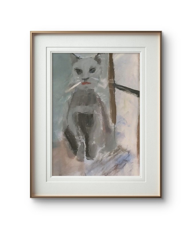 Unimpressed Cat Original Acrylic Painting, Whimsical Feline Portrait Art gallery