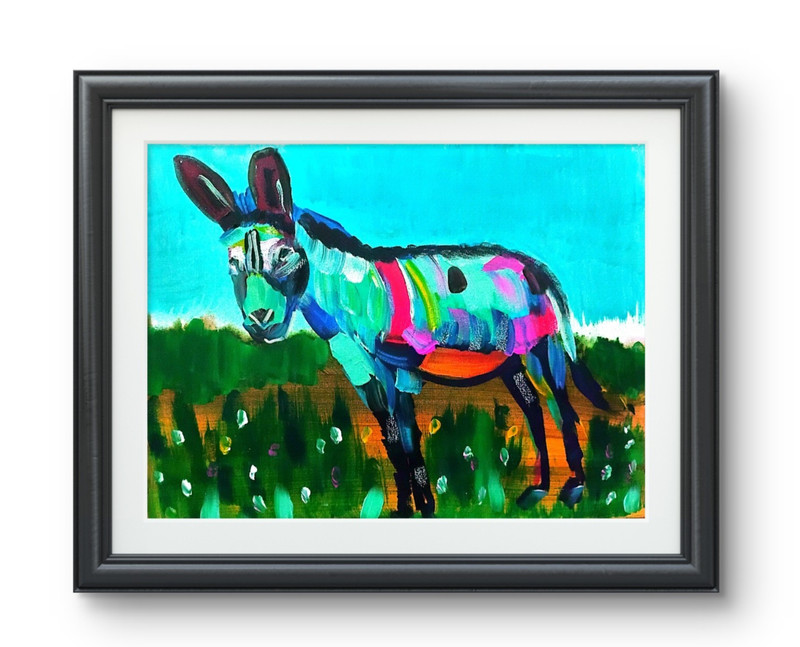 Original art 12 X 16 CANVAS Colorful Donkey Modern Art Acrylic Painting