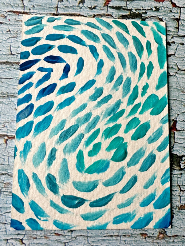 ACEO Original Mixed Media Abstract Acrylic Blue Turquoise Mini Painting