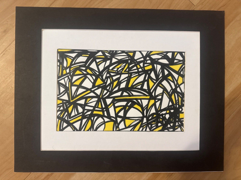 Black yellow and white Matted original abstract oil painting