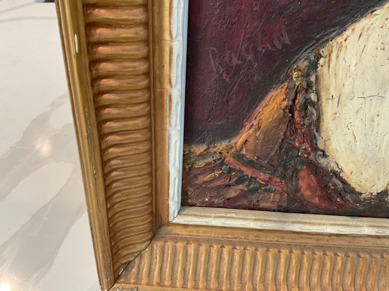 Signed  & Framed cold wax and oil painting / Bas Relief MCM - artist Ruby Reagan gallery
