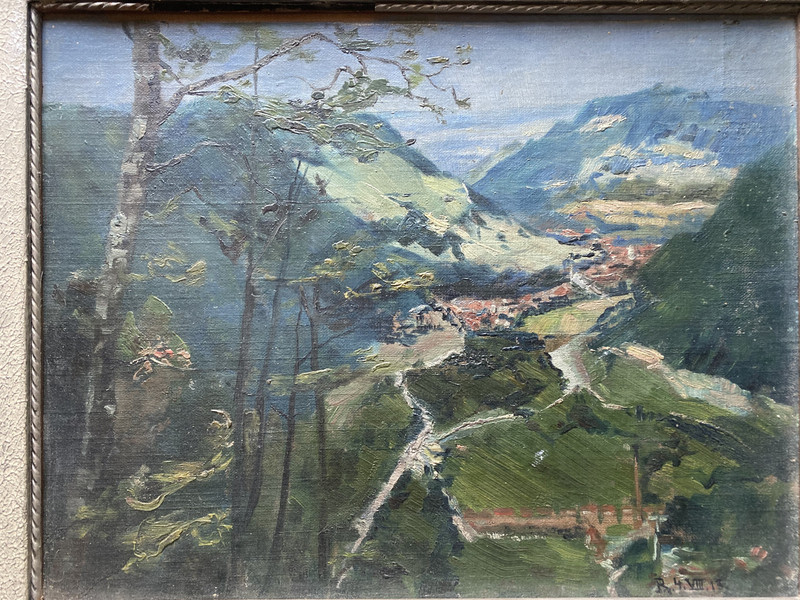 ::OIL PAINTING LANDSCAPE VIEW INTO A VALLEY 1913 IMPRESSIONIST TREES ANTIQUE FRAME gallery