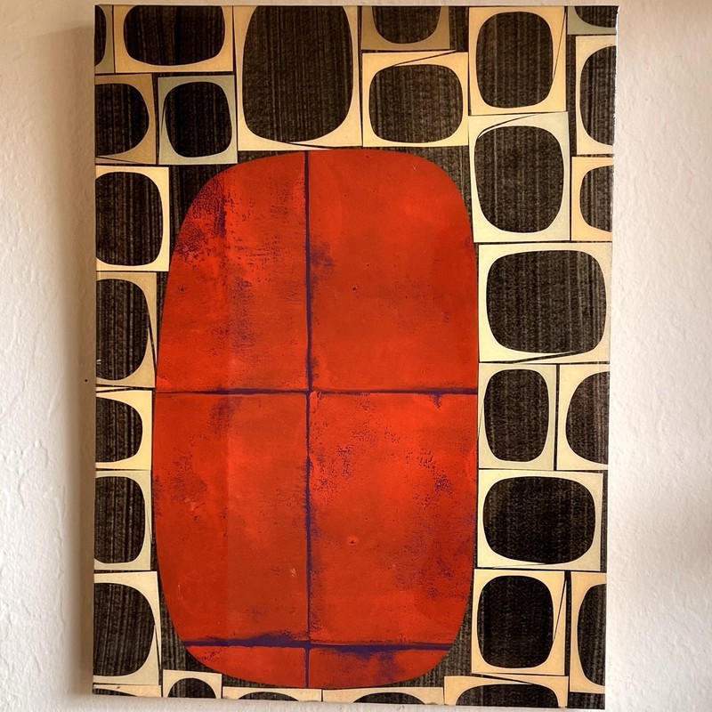 Signed Rex Ray Original Resin Wall Art 2002 #0590 Mixed Media Red Black Panel