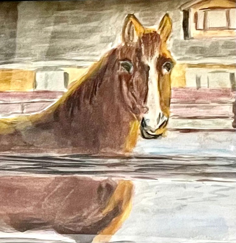 Original Horse Watercolor Painting 9×11 Signed Equestrian Barn Farm Wall Art