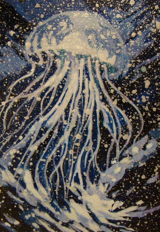 Organization in the Shape of a Ghost, story & ACEO 2.5″x3.5″ AcrylicPainting