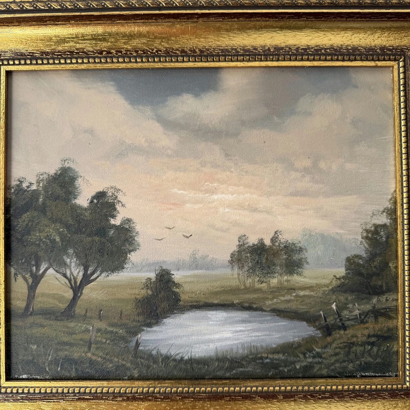 Rustic Landscape Oil Painting "Gilded Frame" Refined Small Art gallery