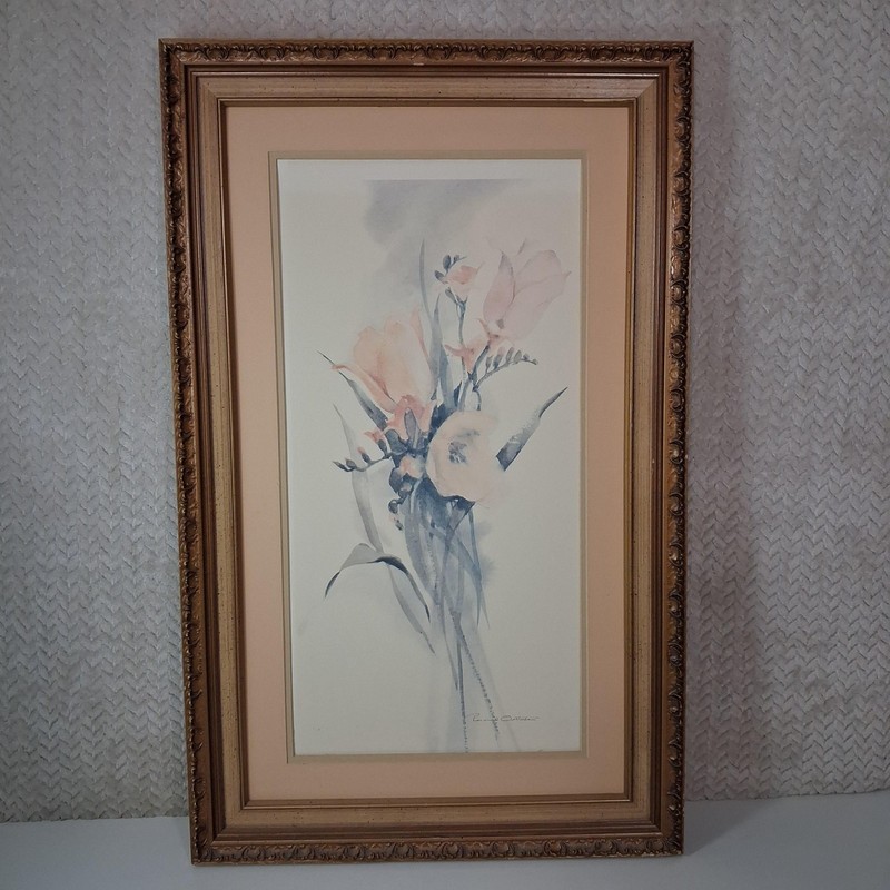 Rosalie Oertle Floral Watercolor Painting Signed Framed Matted Large Wall Art