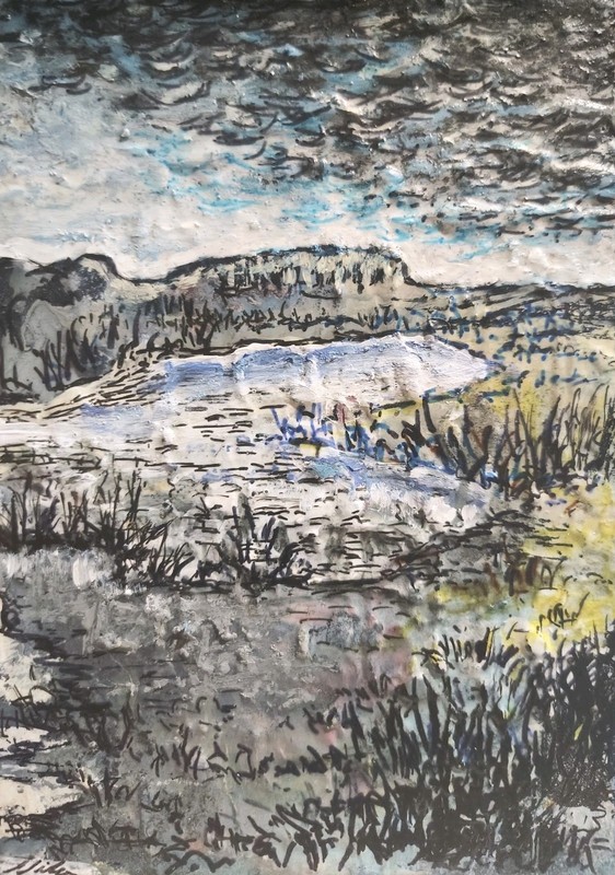 5 inch x 7 inch – Marshlands Scene – Mixed Media Mini Painting by A. Avila