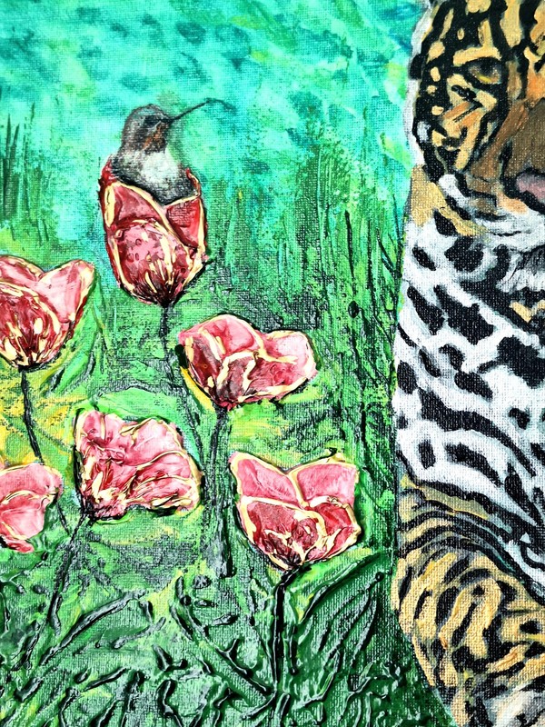 Original Leopard Painting 14x14 Wildlife Gold Big Cat Floral Contemporary Art gallery