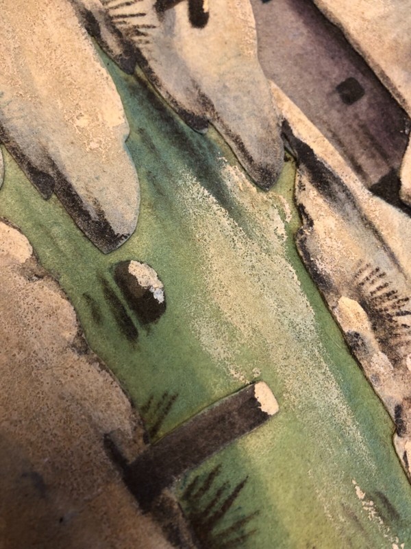 Magnificent Antique Folk Art Pastel Winter Landscape on Cut Felt Diorama Unique gallery