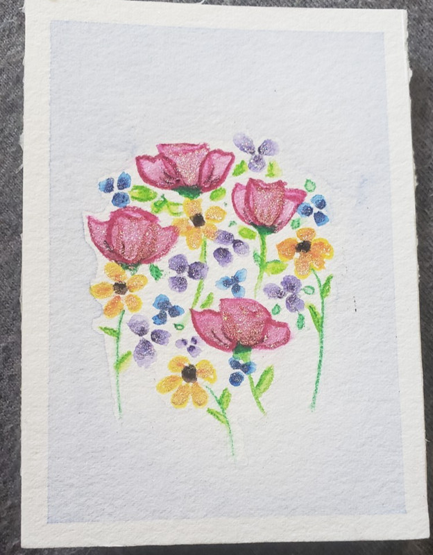 aceo original art shimmering watercolor flowers wildflowers handmade 2.5×3.5
