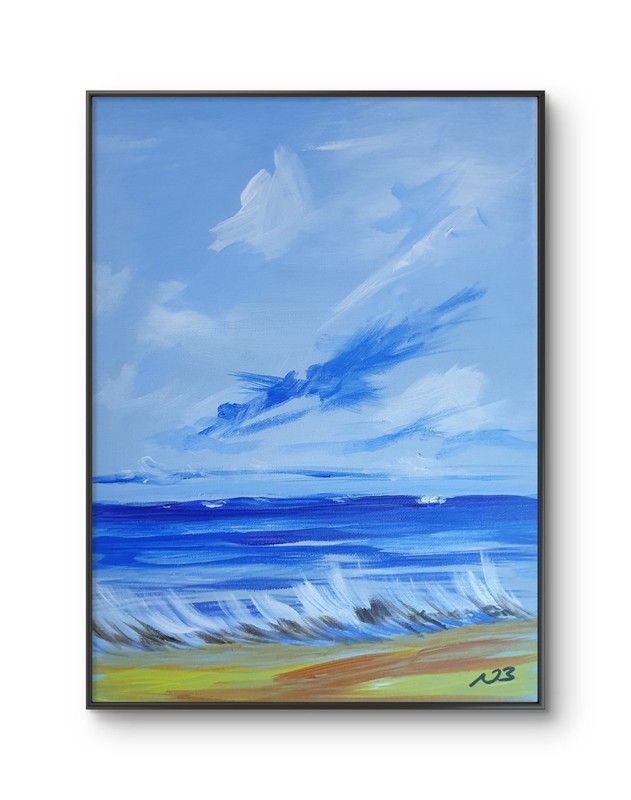 ORIGINAL ACRYLIC PAINTING 12×16 BEACH SEA ABSTRACT WALL ART HAND PAINTED CANVAS