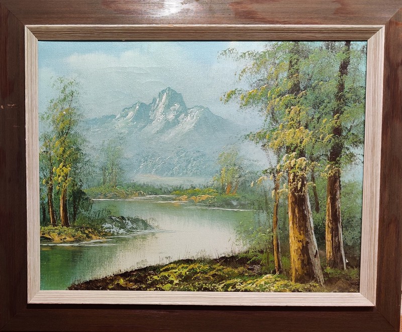 FOOTHILLS LANDSCAPE WITH A RIVER, original oil painting