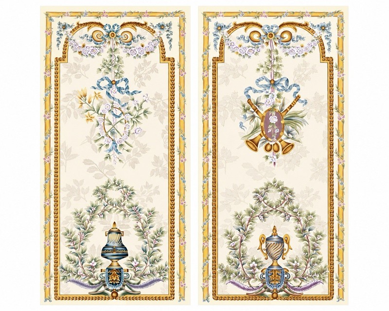Pair Of Hand Painted French Country Chinoiserie Panels 60” X 30” Heavy Paper