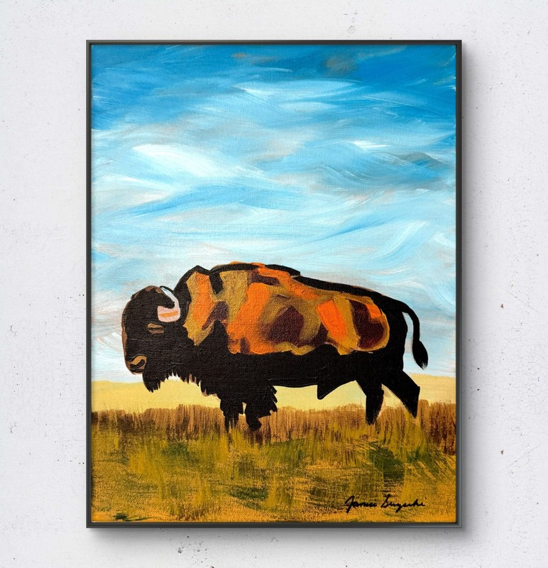 JANICEART Original Buffalo Bison 11×14 Abstract Acrylic Canvas Wall Art