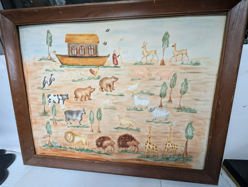 1941 Folk Art Watercolor Painting «NOAH Ark » By Cora Curtis Cook 1941