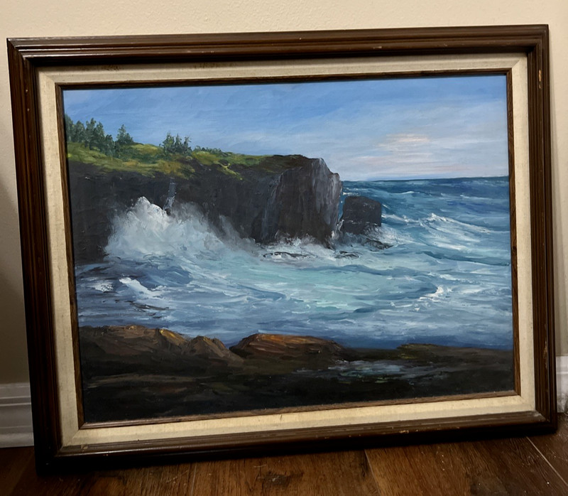 Winifred W Compton Oil ~Canvas Monhegan Island Coastal Scene 20th Century 18×24