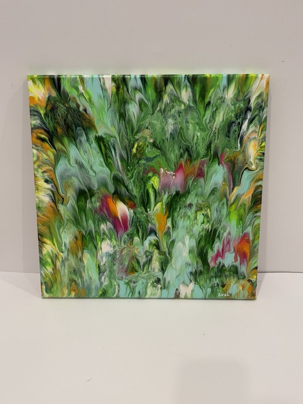 14×14 Garden -One-of-a-Kind Abstract Fluid Art Painting blind artist made