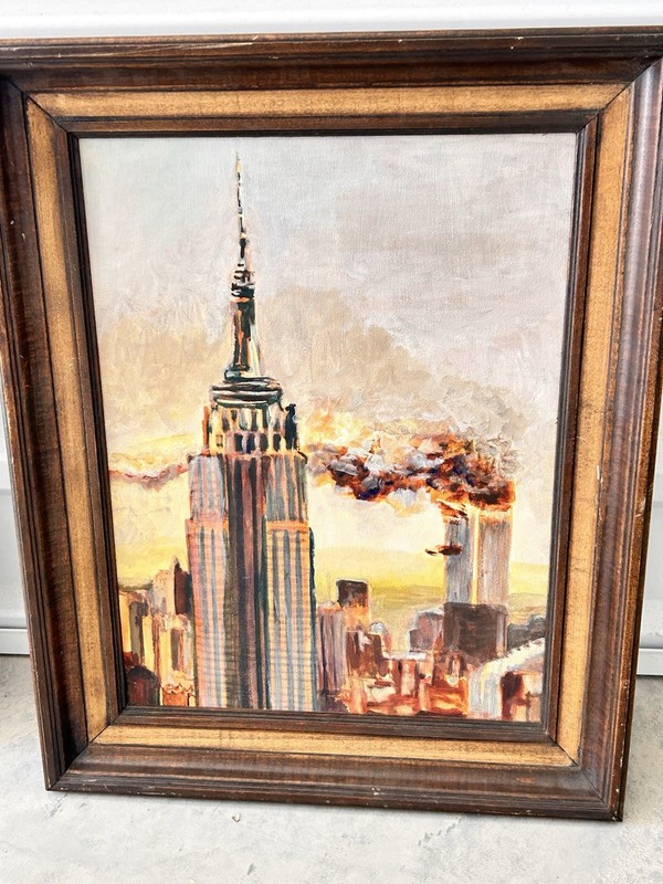 Original Framed Oil Painting Impressionist Signed MARGE HOVEY 9/11 Attack