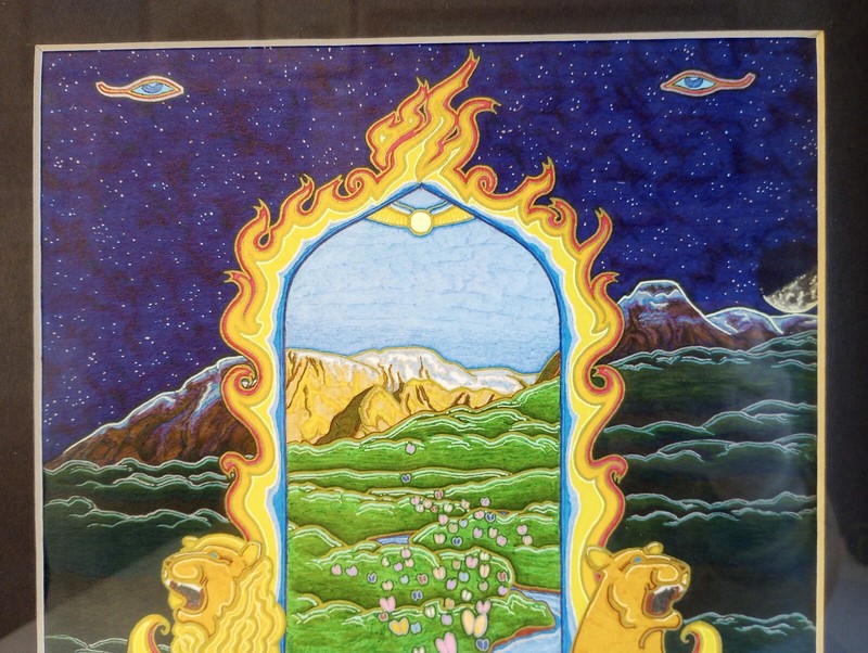 Original Sacred Ritual Painting Illegibly Signed w Mystery Symbols 15x12 Framed gallery