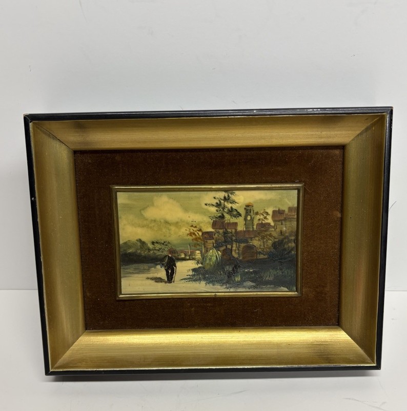 Vintage Lucio Cargnel Style Landscape Oil Painting Framed 1940-1960