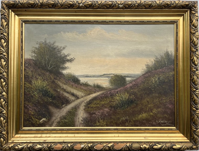 Impressionist Wide Summer Landscape Path Heath Sea Coast Oil Painting 82x62cm