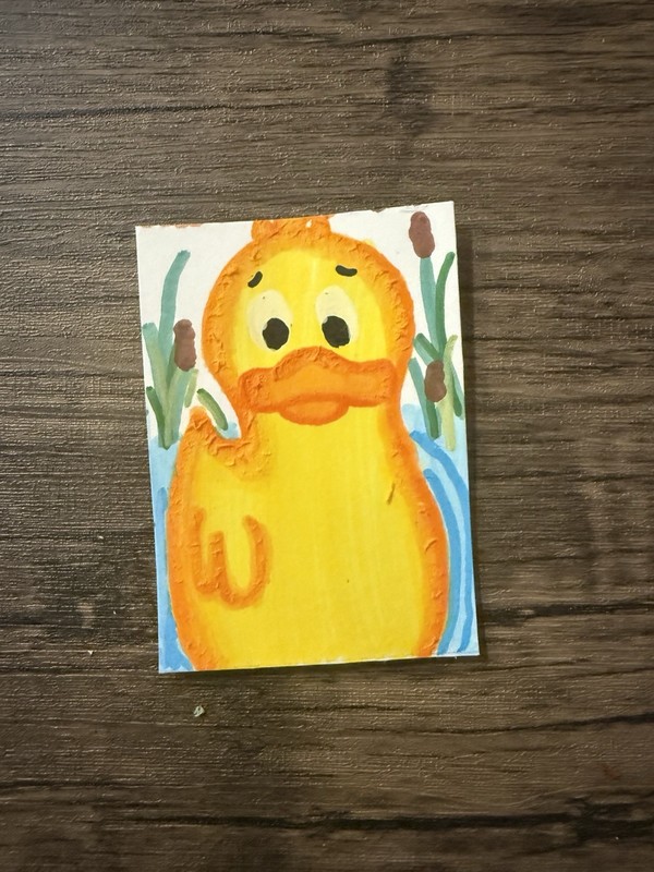 ACEO Whimsical Yellow Duck Acrylic Painting Cute Bird Collectible ATC KC_aceo