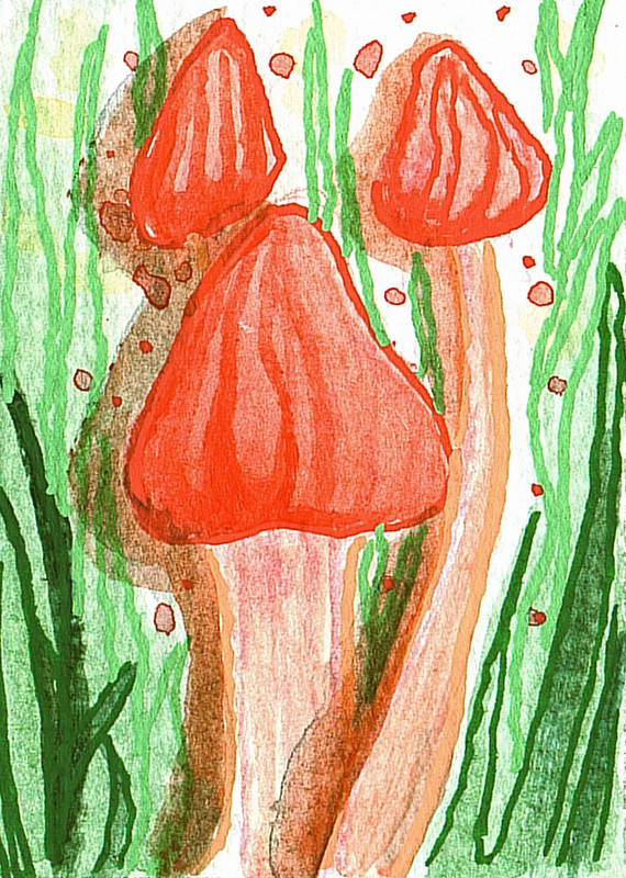 ACEO original abstract mushroom nature series 3 of 12 size 2 1/2″-3 1/2″