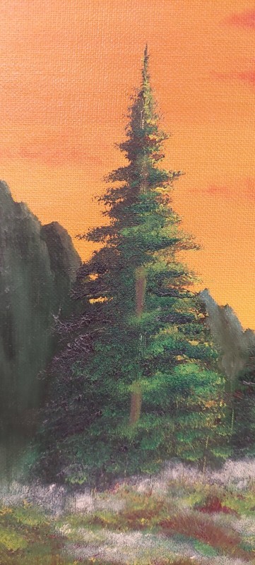 Bob Ross® Inspired Grey Mountain Orange Sky Framed Canvas 20x27 gallery