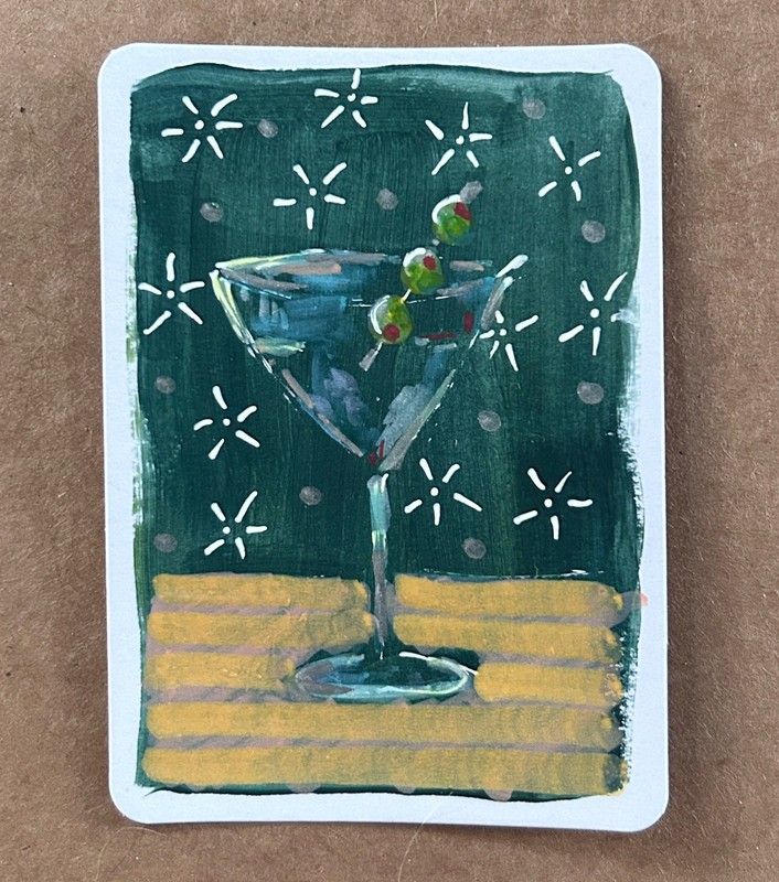 3.5” x 2.5” ACEO Original Martini painting- Tracey Bower Art