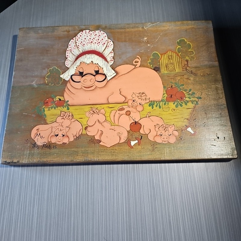 «Ma & The Porkers» Wood Painting Folk Art 1983