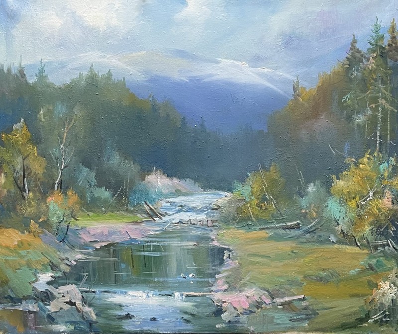 Oil painting Clouds Ukrainian painter Canvas Framed Decor original landscape art