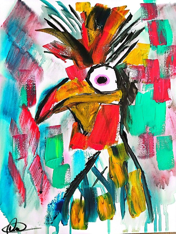 Original art 14 X 11 Wild Chicken CANVAS Colorful Modern Art Acrylic Painting gallery