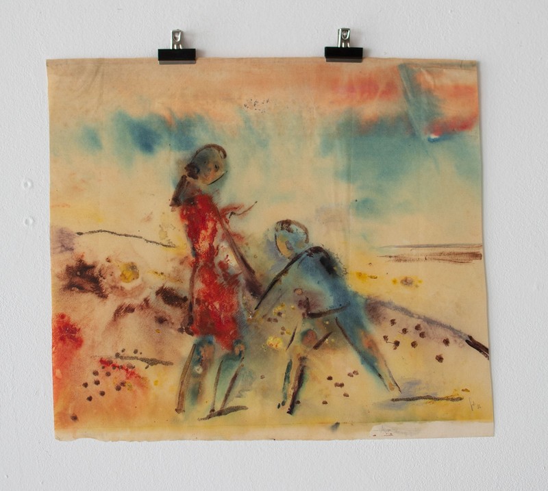 Gerhard Schulte-Dahling Children Beach Genre Postwar Sign Watercolor Paper 1956 gallery