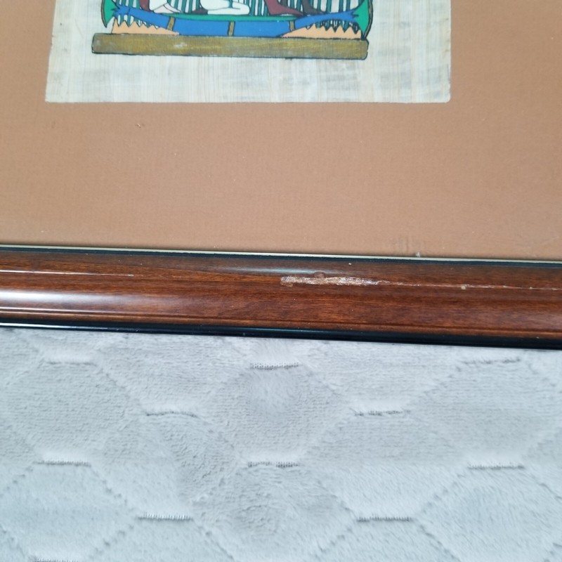 VTG Authentic Papyrus Hand Painted Egyptian Hunter Gather Family FRAMED gallery