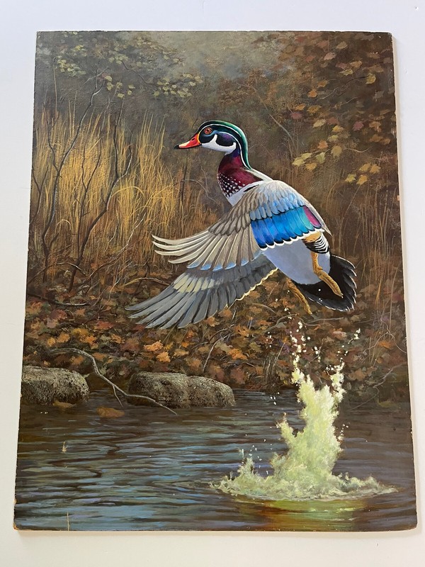 Russell Johnson Painting Wildlife Landscape Duck Lake Pond Realism Vintage Rare