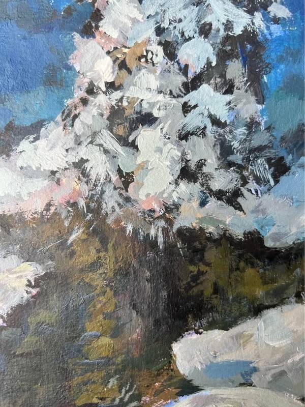 Handmade Acrylic Landscape Painting, Winter Scene, Snowy Forest & River, Signed gallery
