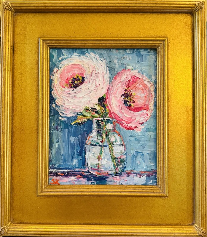 KADLIC Modern Floral Impasto Oil Painting Gold Gilt Fine Art 14″ Frame
