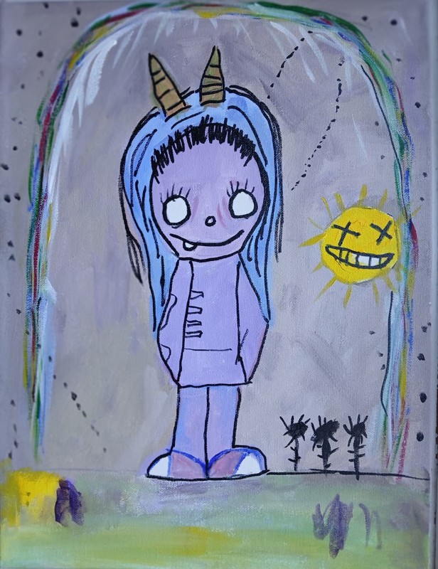 Happy Girl Expressionism/Abstract 12 x 16 Signed Colorful Street Art Painting