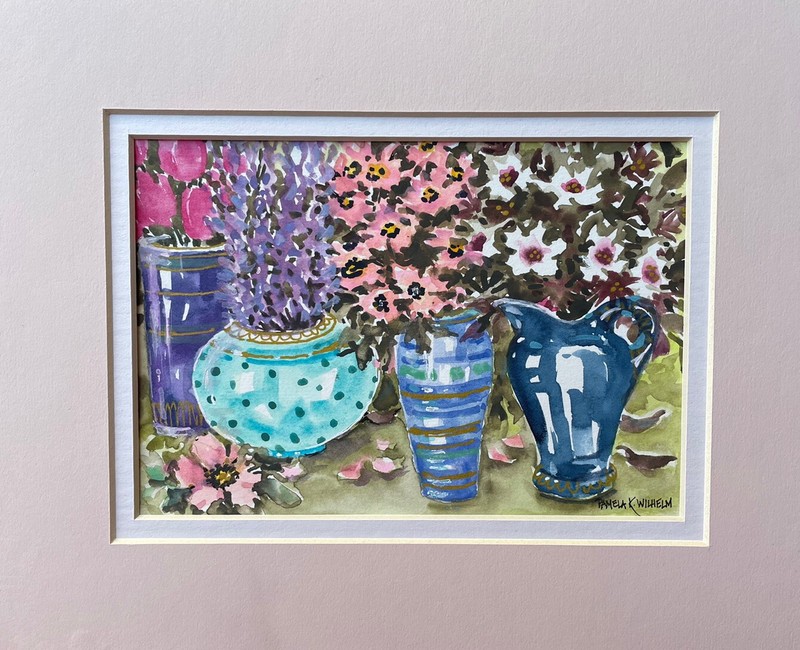 Pamela Wilhelm original 5”x7” Matted To 8”x10” Vases Of Flowers Still Life