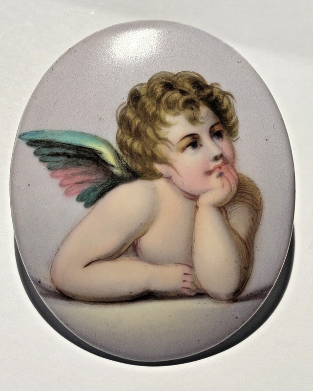 Antique French Miniature Portrait Small Cherub Angel Hand Painted on Porcelain gallery