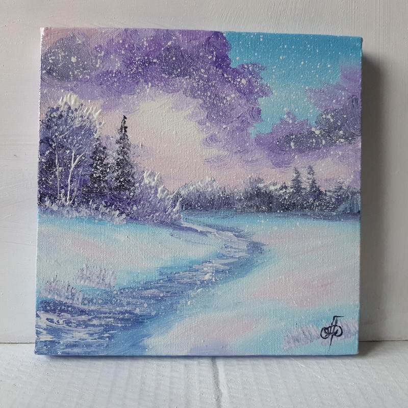 Original Impressionist Oil Winter Landscape Painting Snow Path Wall Art Decor gallery