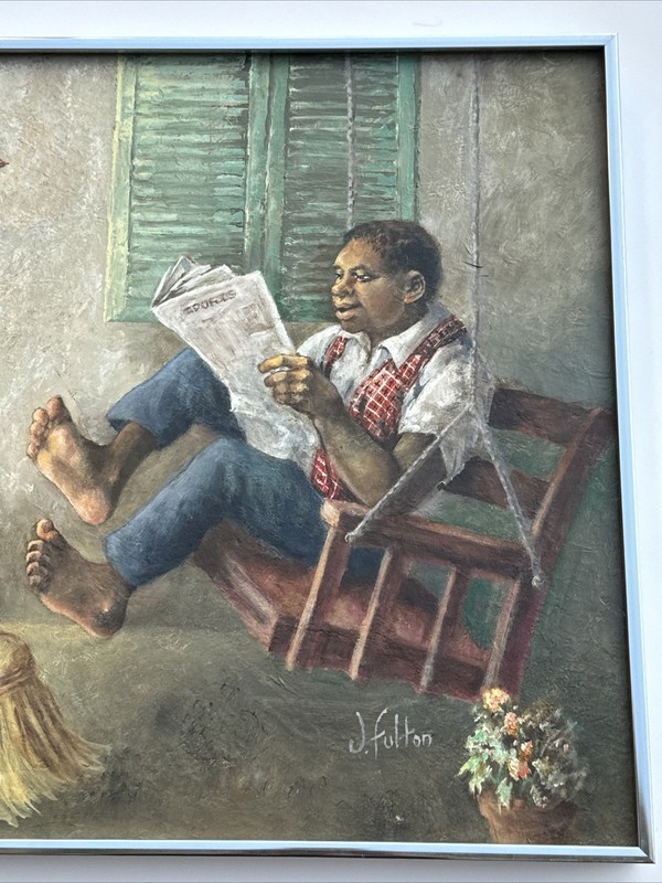 BLACK AMERICANA PAINTING PORTRAIT AFRICAN AMERICAN FAMILY LIFE JEAN FULTON 24" gallery