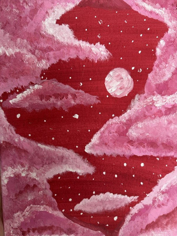 Original Abstract Painting Moon Clouds Night Sky Pink Red Acrylic Canvas Small
