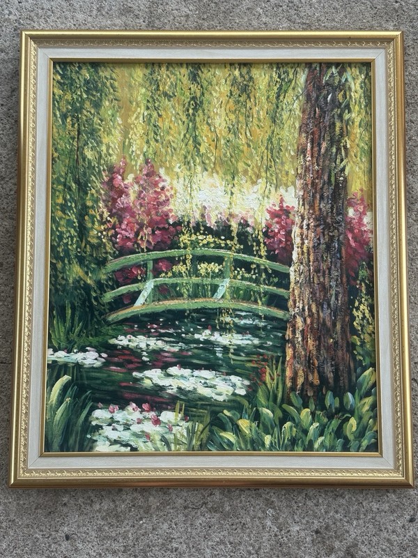 Vtg Original Oil Painting Floral Garden Signed Kindle 25”x23” Framed Monet-esque