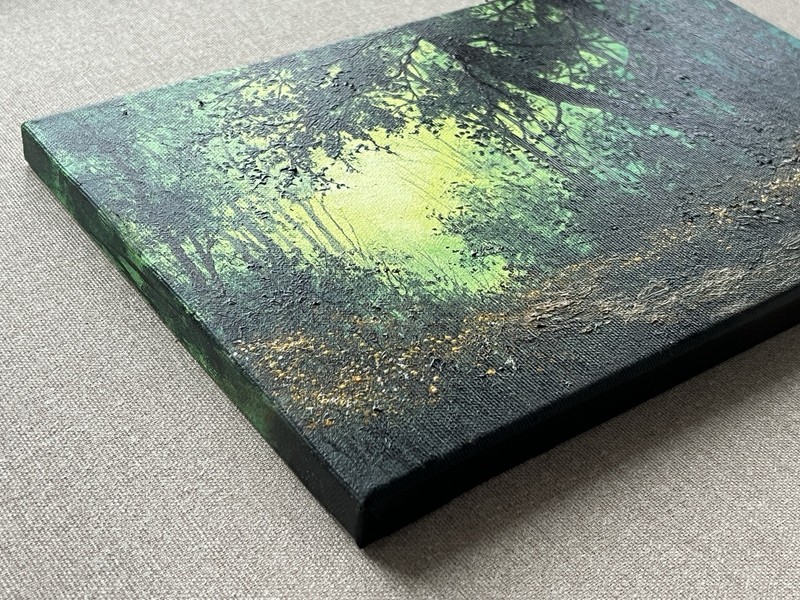 Enchanted Forest Fireflies Original Oil Painting, Magical Night Glow Wall Art gallery