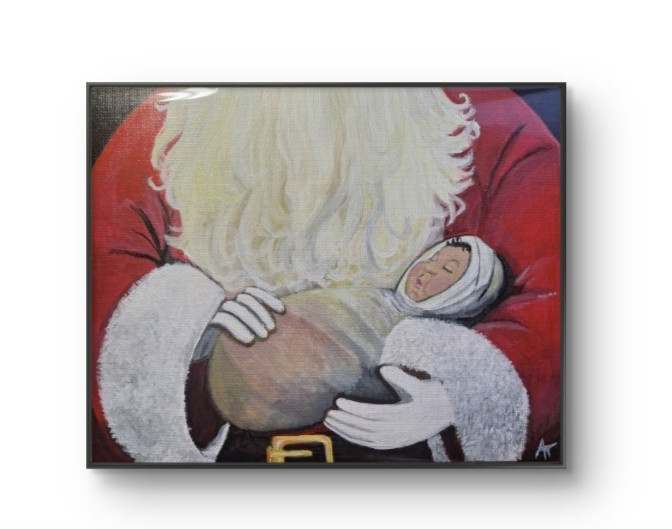 Santa With Baby 8x10 Acrylic Canvas Panel Painting gallery